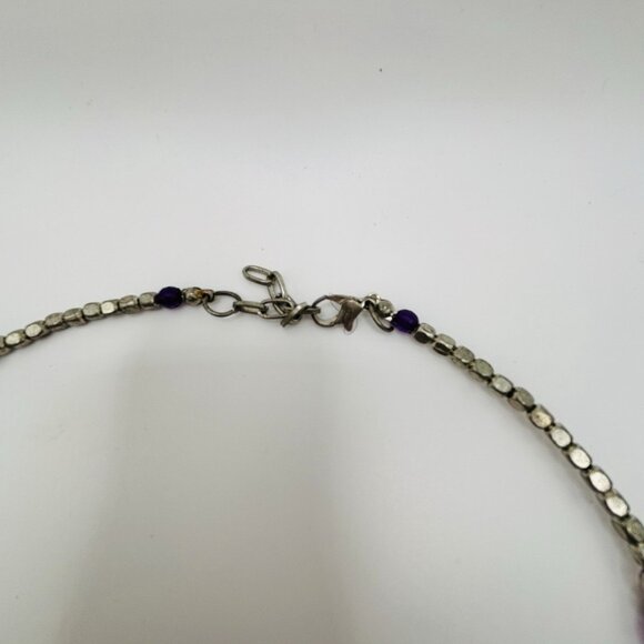 Purple Silver Tone Bead Multi Strand Necklace 22” - Picture 5 of 5